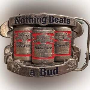 Nothing Beats a Bud Budweiser Anheuser Busch Beer 1992 Beer Can Belt Buckle.